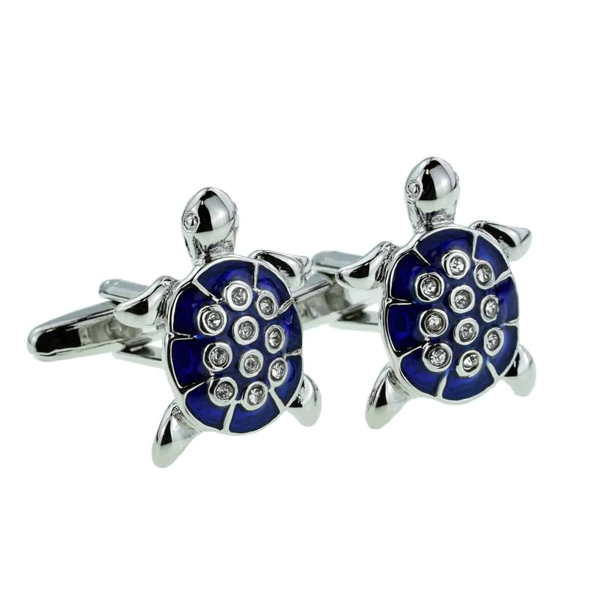Blue Sea Turtle Cufflinks - Gift Boxed - Crystal Encrusted Tortoise Cuff Links