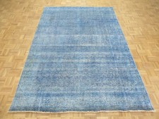 6'4 x 9'5 Hand Knotted Overdyed Sky Blue Vintage Oriental Rug G7228