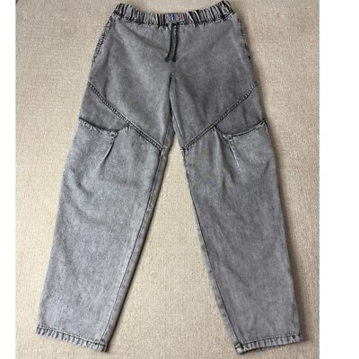 #ad Blue Zone Acid Wash Jeans Elastic Waist Drawstring Pockets Gray Large $14.87