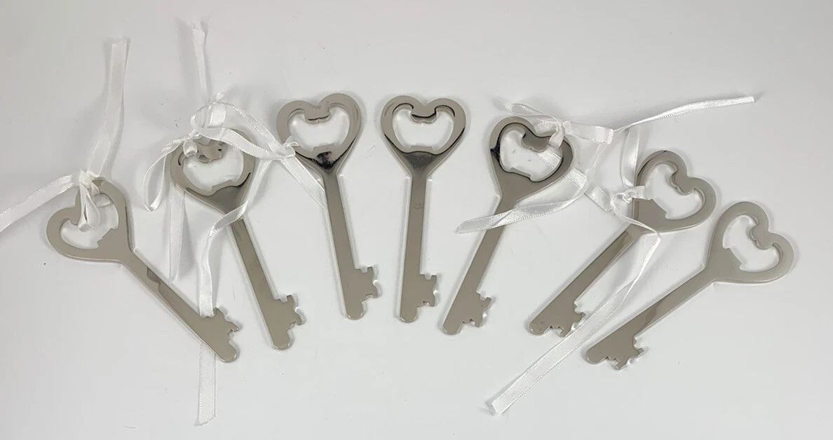 Lot 7 Heart Key Shaped Bottle Openers Wedding Bridal Bachelorette