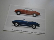 Volkswagen VW 1300 Karmann Ghia Coupe + Cabriolet, Originale Farbenmuster, 1965
