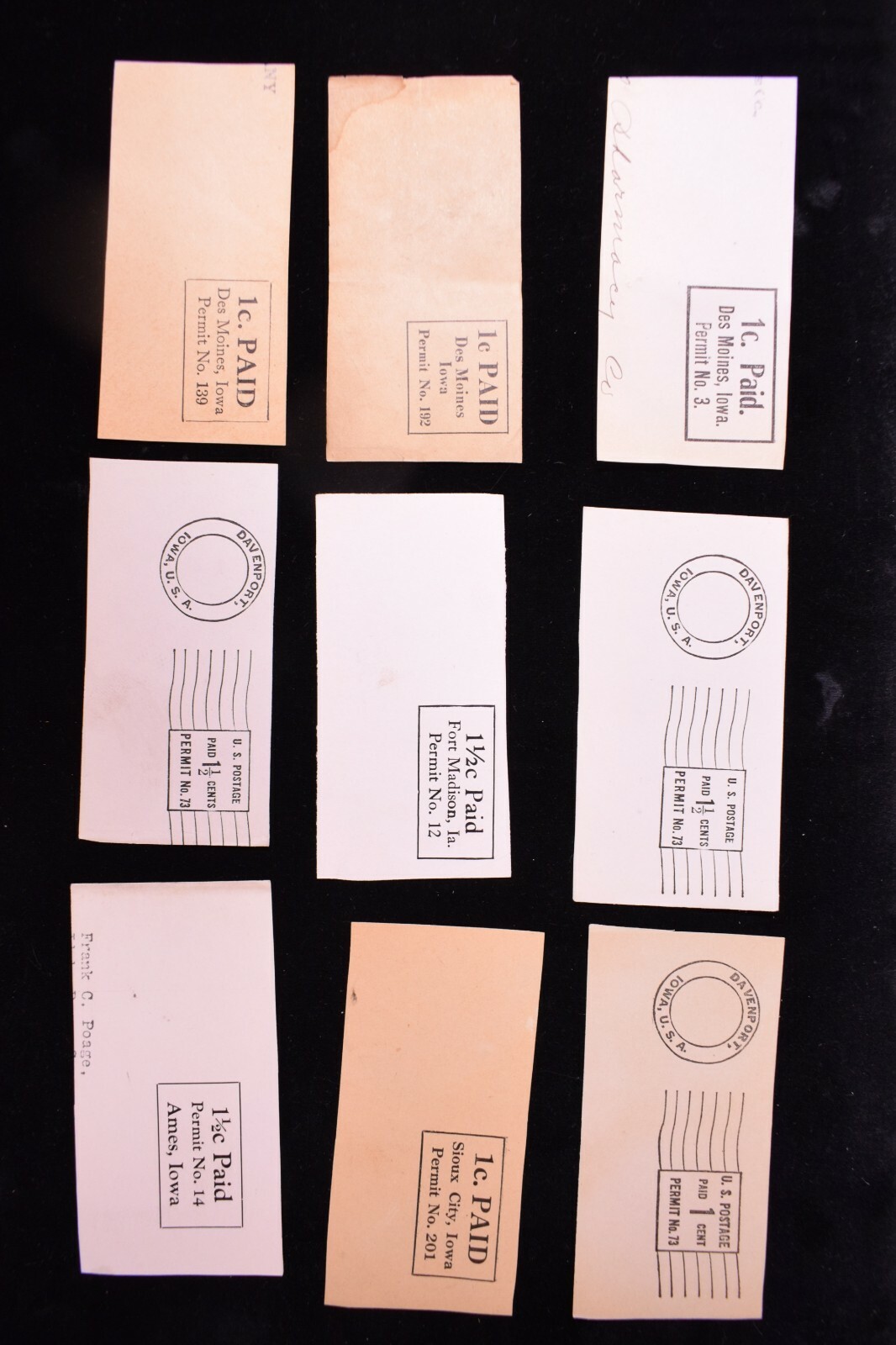 Lot of 9 Stamp Permit Paid Mailing Cancel Iowa IA Postmark 192030's eBay