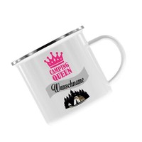 "Emaille-Tasse Mit Wunschname \" Camping - Queen \" (Wunschname)"