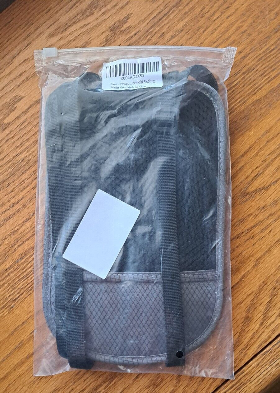Anti-Theft RFID Blocking Travel Neck Wallet Passport Holder, Gray  NEW