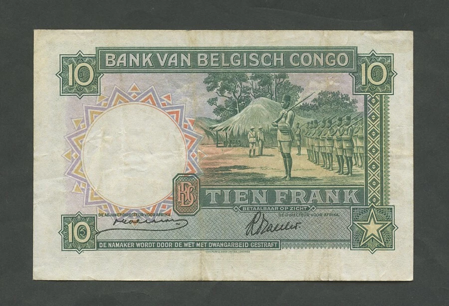 BELGIAN CONGO 10 francs 1941 Krause 14 Very Fine World Paper Money - Image 2 of 4