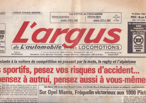 L'ARGUS N°2840 OPEL MANTA & 1000 PISTES / R5 "LAURENCE" / NOUVELLE VW GOLF - Picture 1 of 2