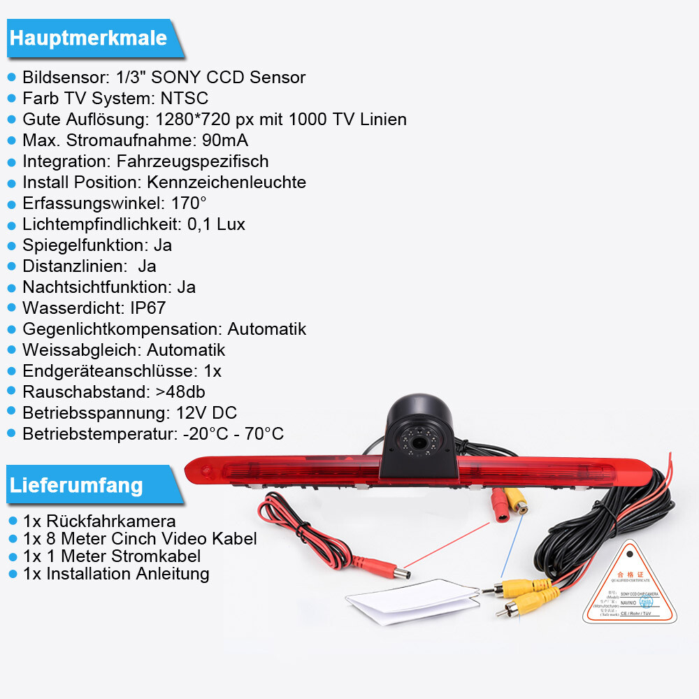 Rückfahrkamera Set Für Mercedes Vito W447 | 1280x720 HD Mit 4.3" Monitor | Wasserdicht IP68 | 2014-2024 Modelle