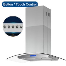 36 inch Island Range Hood 900CFM Cook Vent Tempered Glass Button/Control Control