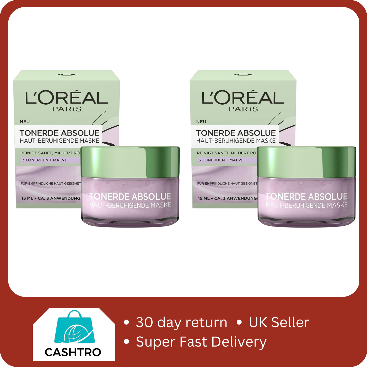 2 X L'Oréal Paris Clay Absolue Skin Soothing Mask (1 x 15 ml)