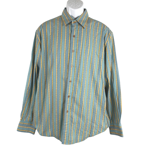 Chemise Homme Robert Graham à Rayures Rouges - 100% Coton - Taille L - Manches Longues - Occasion Très Bon état