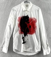 Alexander McQueen Shirt Mens Size 15 White Red Graphic Print Long Slv Button Up