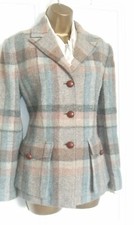 Ralph Lauren Worsted Wool Tweed Field Coat "6" Fits 10 Uk Pale Blue /neutrals