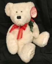 White Teddy Bear Dan Dee Collectors Choice Valentine's Day  13" High Holds Rose