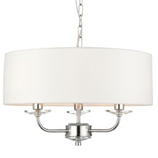 Image of Multi Light Ceiling Pendant 3 Bulb NICKEL & WHITE Chandelier Large Shade Lamp