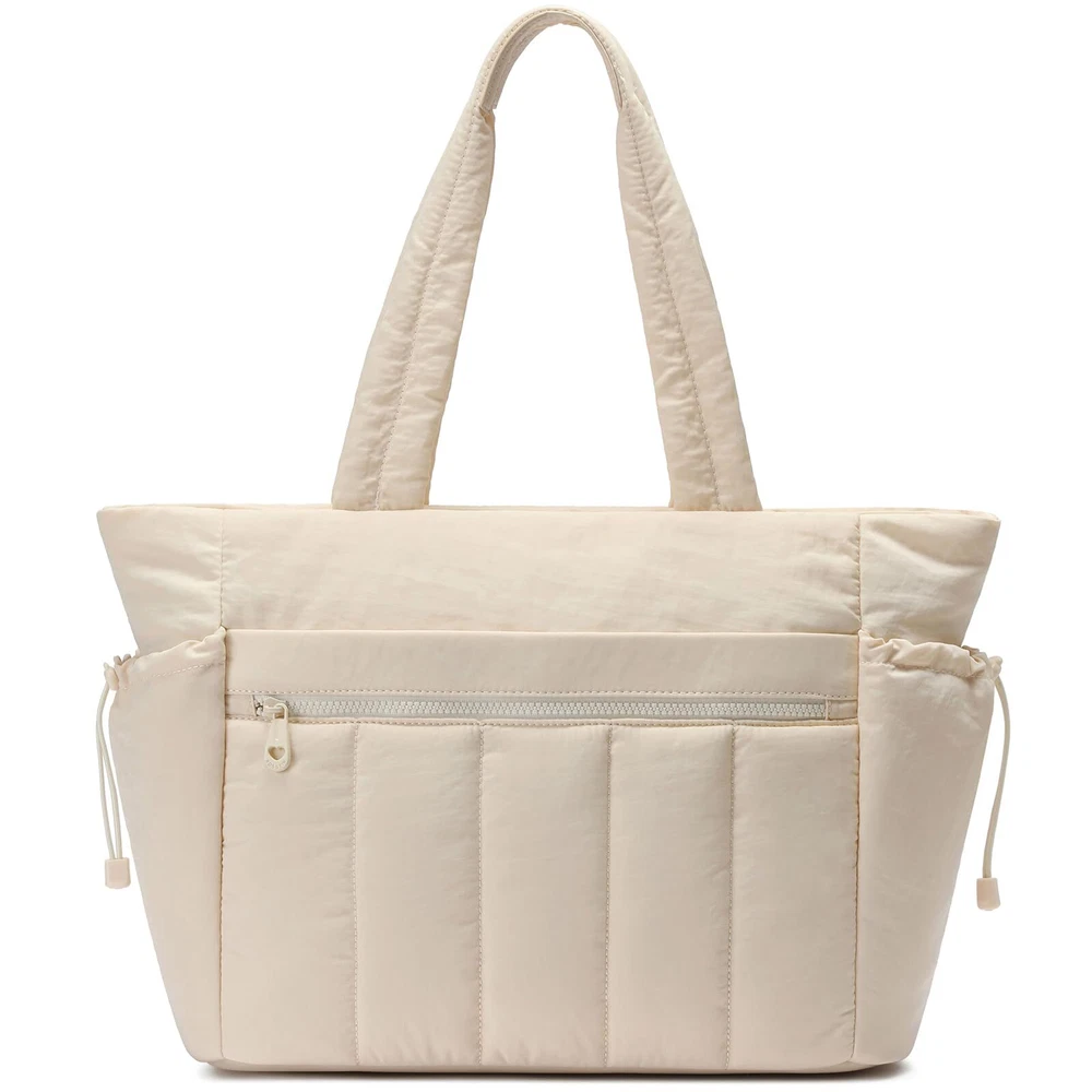 Lightweight Puffer Tote Bag for Women with Multiple Compartments - Quilted Design