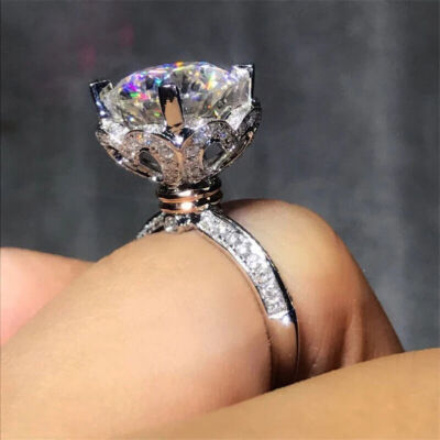 Art Deco Style 3Ct Round Cut Created Diamonds Women's Ring 14K White Gold Plated