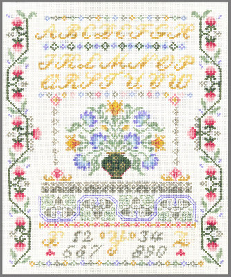 Floral Alphabet Sampler - komplettes Kreuzstich-Set auf 14 Aida mit FARBKARTE