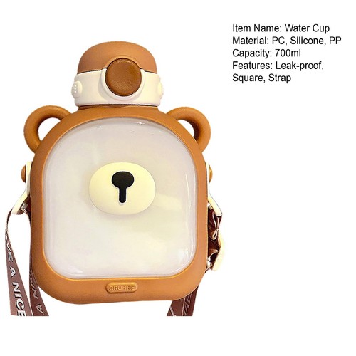 Outdoor Water Bottle Reusable Cute Bear 700ml with Straw Leakproof Portable - Picture 8 of 14
