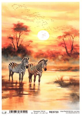 Reispapier A4 Strohseide Afrika Savanne Landschaft Zebra Zebras RE5720