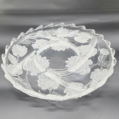 Vintage Glass Serving Dish Side Platter Embossed Flowers 12.5'' Diameter 1.5'' T