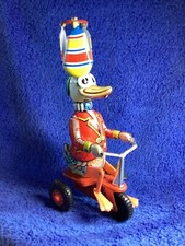 Vintage Duck On Bike Wind Up Metal Toy With Box