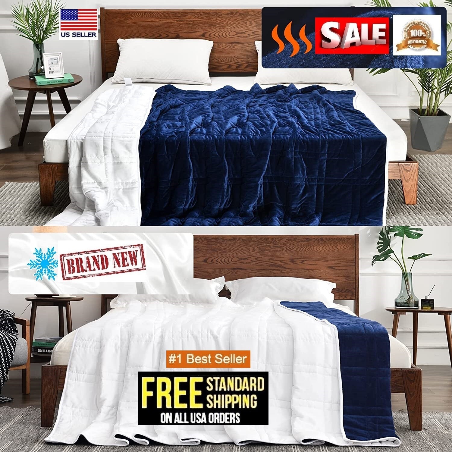 OMYSTYLE Reversible Weighted Blanket 20/25/30/35 lbs Double Sided Grey