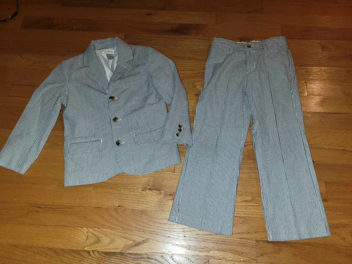 Janie And Jack Special Occasion Seersucker 2 Pc Suit Boys Sz 5