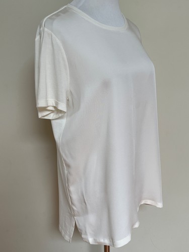 New Theory Apdime Ivory Georgette Silk Jersey Contract Tee Top Blouse Sz L $250 - Picture 7 of 13
