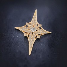 Starburst Brooch 2" Gold Tone Clear Rhinestone Celestial Pin