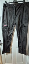 Women’s Black Work Trousers Utility Workwear Pants Elastic Waist Straight Leg