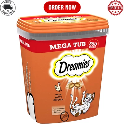 DREAMIES - Chicken Cat Treats - 2X350G - Multipack Snacks 2 Mega Tubs - Bulk Cat