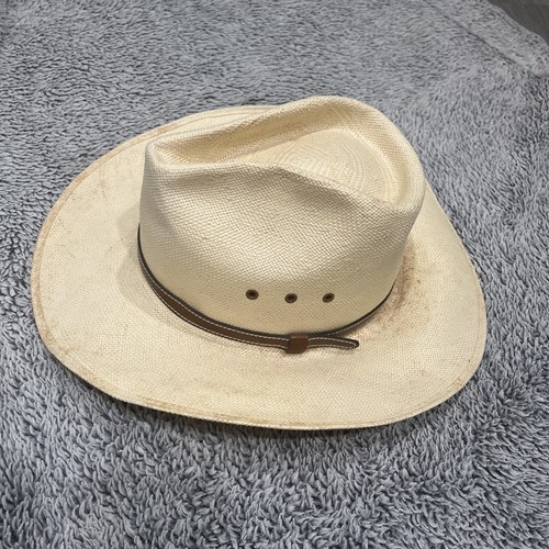 Cappello da cowboy western lungo ovale Larry Mahan unisex beige tessuto orgoglio taglia 7 1/8 USA - Foto 4 di 10