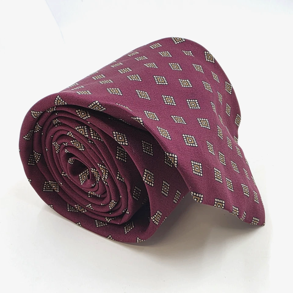 Corbata Brooks Brothers Makers Borgoña Blanco/Dorado "Seda Importada" Sin Punta Foto 3 de 4