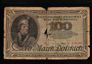 100 MAREK POOR BANKNOTE FROM POLAND 1919 PICK 17