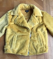 Giacca biker gialla pelliccia sintetica Topshop molto morbida Teddy vestibilità relax 6 UK adatta 10 UK