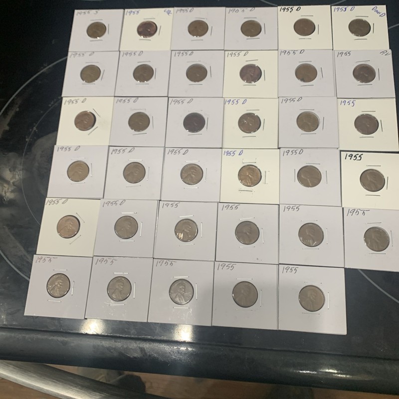 Lot of 35 1955 Lincoln Cent Penny - NICE  Coins,one Unc, One D Over D.