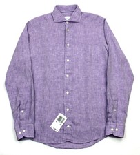Eton Dress Shirt Mens 15 38 Purple Linen Contemporary Long Sleeve Button Up