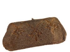 Vintage Beaded Evening Bag Clutch Silk Lined Copper 4" X 9" Handmade in Belgium