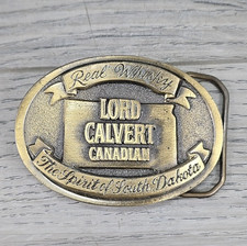 Vtg Brass Lord Calvert Real Whisky The Spirit Of South Dakota Belt Buckle