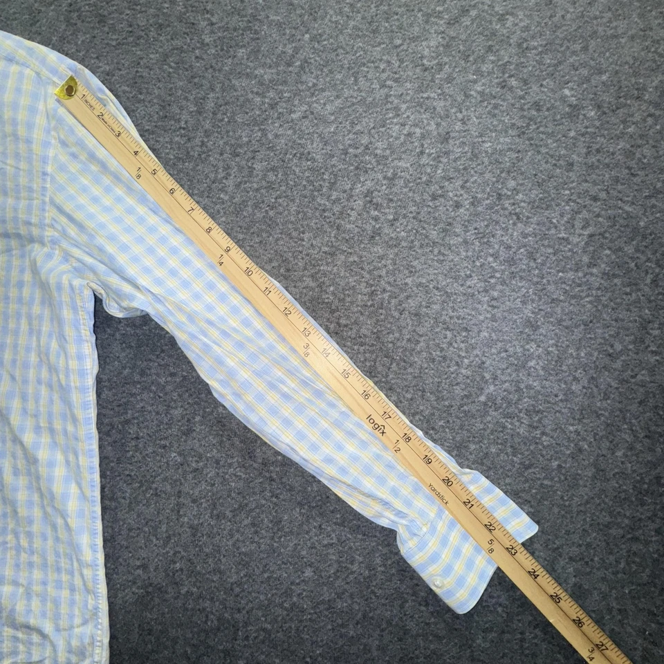 Boss Hugo Boss Shirt Mens 15.5 32/33 Blue Yellow Plaid Sharp Fit Long Sleeve - Image 3 of 4