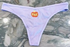 NEW Victoria Secret PINK Rib Cotton Thong Purple Pumpkin Embroidery - XL or XXL