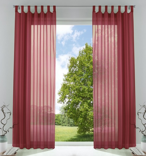 2 X Schlaufenschal Gardine Uni Transparent Voile, Hxb 245X140 Cm, Bordeaux-image