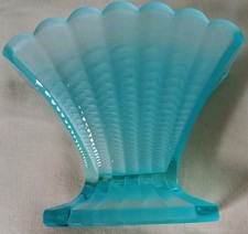 Bagley Art Deco “ Wheatsheaf ” Turquoise Frosted Vase VGC 14cm tall 15wide 7deep