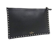 VALENTINO GARAVANI Rockstuded Leather Clutch Bag Black AV5027