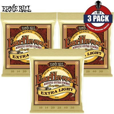 3-PACK Ernie Ball 2006 Earthwood 80/20 Bronze Acoustic Guitar Strings 10-50