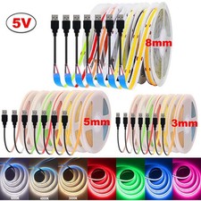 USB 5V COB LED Strip 3/5/8mm Tape Light Bedroom Kitchen Under Cabinet Home Decor