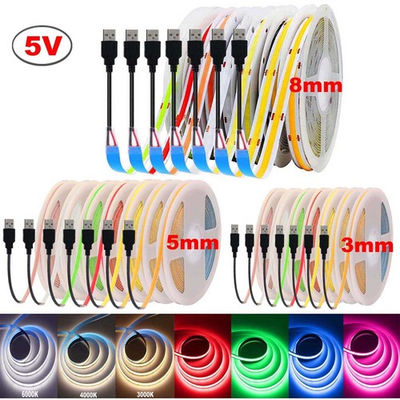 #ad USB 5V COB LED Strip 3 5 8mm Tape Light Bedroom Kitchen Under Cabinet Home Decor $1.61