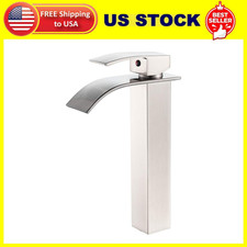 Vessel Sink Faucet Brushed Nickel Modern Tall Waterfall Bathroom Sink Faucet Sin