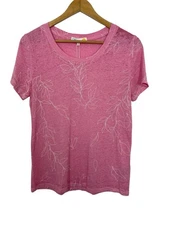 C&C California Womens The Karlie Everyday Tee Short Sleeve Leaf Print Pink Sz S