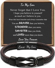 To My Son Bracelet from Dad Gifts for Son Men Leather Bracelets for Teen Gift..